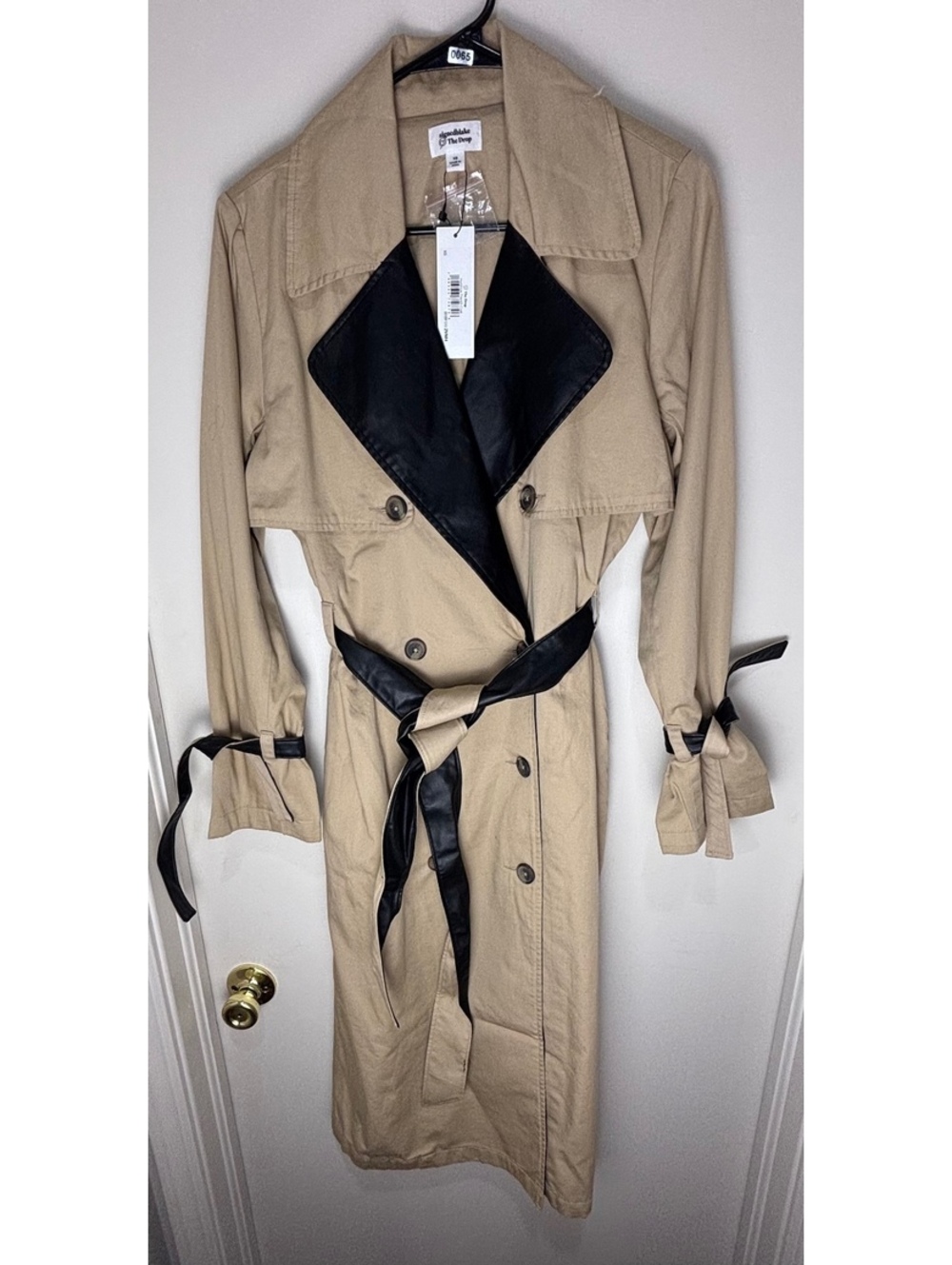 The Drop x Signed Blake Hummus Trench Coat LG Tan Black Faux Leather NWT